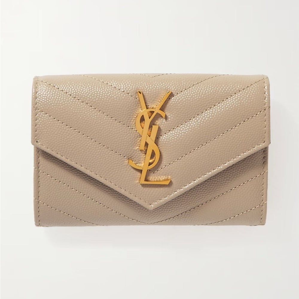 YSL Dark Beige Monogram Quilted Leather French Wallet